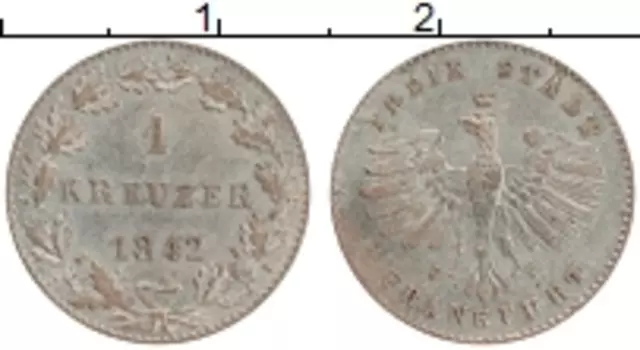 Монета крейцер Франкфурта 1842 года Серебро