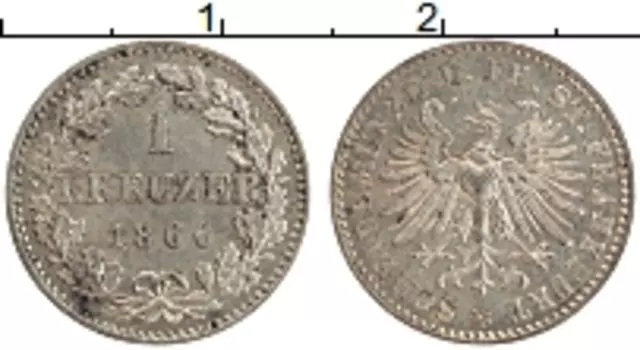 Монета крейцер Франкфурта 1866 года Серебро
