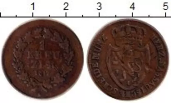 Монета крейцер Нассау 1817 года Медь Вильгельм