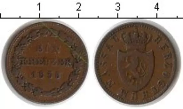 Монета крейцер Нассау 1838 года Медь