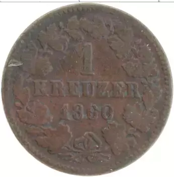 Монета крейцер Нассау 1860 года Медь
