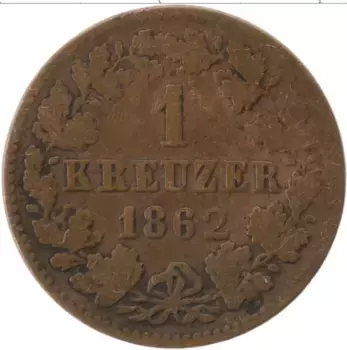 Монета крейцер Нассау 1862 года Медь