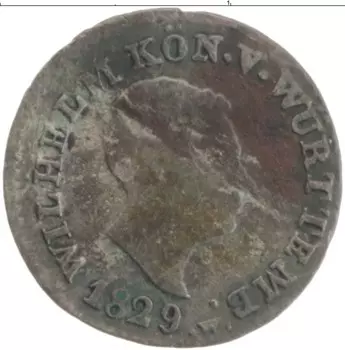 Монета крейцер Вюртемберга 1829 года Серебро Вильгельм