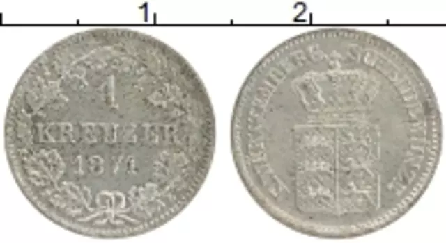 Монета крейцер Вюртемберга 1871 года Серебро