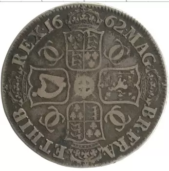 Монета крона Англии 1662 года Серебро Карл II