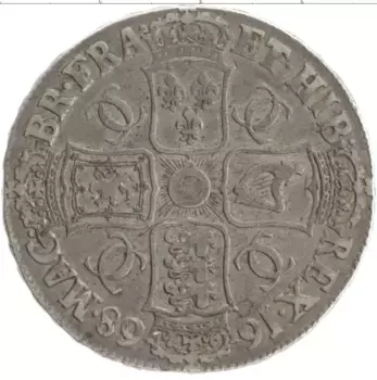 Монета крона Англии 1668 года Серебро Карл II
