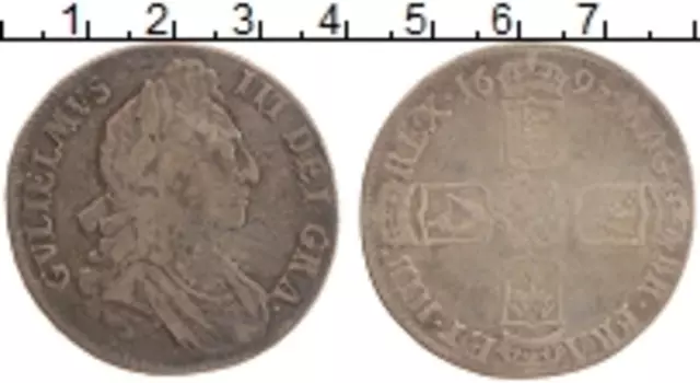 Монета крона Англии 1695 года Серебро Вильгельм III