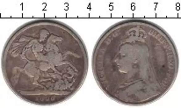 Монета крона Англии 1890 года Серебро Виктория
