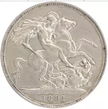 Монета крона Англии 1891 года Серебро Виктория