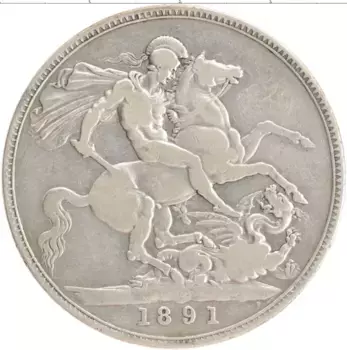 Монета крона Англии 1891 года Серебро Виктория