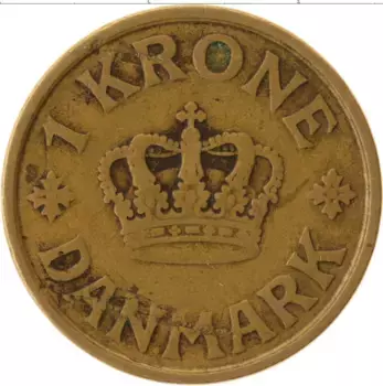 Монета крона Дании 1925 года Латунь Кристиан Х