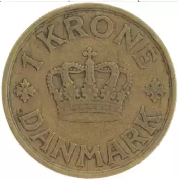 Монета крона Дании 1925 года Латунь Кристиан Х