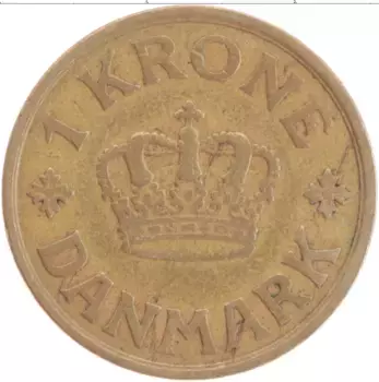 Монета крона Дании 1926 года Латунь Кристиан Х