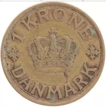 Монета крона Дании 1926 года Латунь Кристиан Х