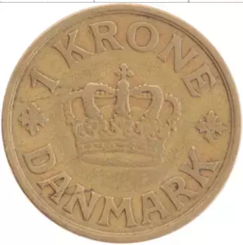 Монета крона Дании 1926 года Латунь Кристиан Х