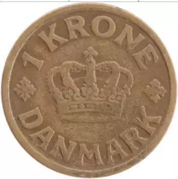 Монета крона Дании 1926 года Латунь Кристиан Х
