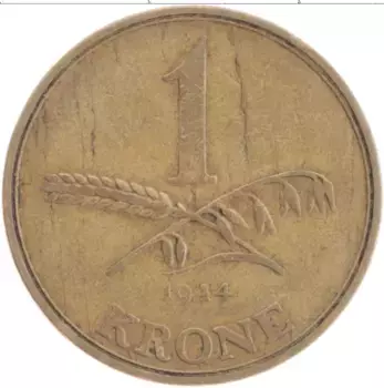 Монета крона Дании 1944 года Бронза Кристиан X