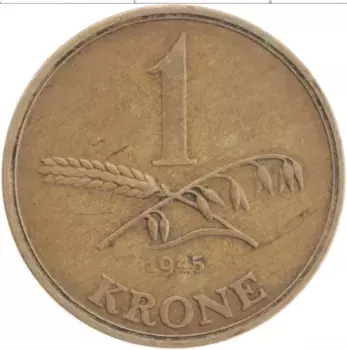 Монета крона Дании 1945 года Бронза Кристиан X