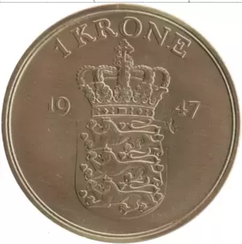 Монета крона Дании 1947 года Бронза Фредерик IX
