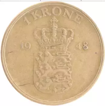 Монета крона Дании 1948 года Бронза Фредерик IX