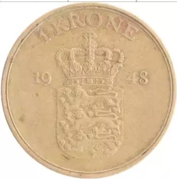 Монета крона Дании 1948 года Бронза Фредерик IX