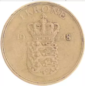 Монета крона Дании 1948 года Бронза Фредерик IX
