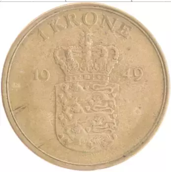 Монета крона Дании 1949 года Бронза Фредерик IX
