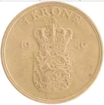 Монета крона Дании 1949 года Бронза Фредерик IX