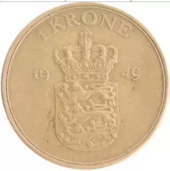 Монета крона Дании 1949 года Бронза Фредерик IX
