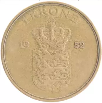 Монета крона Дании 1952 года Бронза Фредерик IX