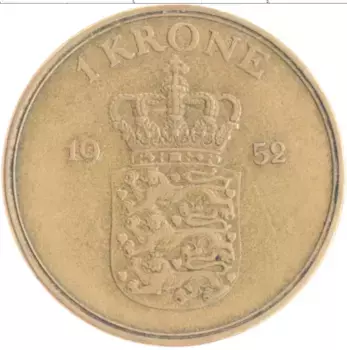 Монета крона Дании 1952 года Бронза Фредерик IX