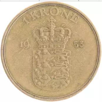 Монета крона Дании 1953 года Бронза Фредерик IX