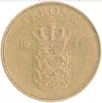 Монета крона Дании 1953 года Бронза Фредерик IX