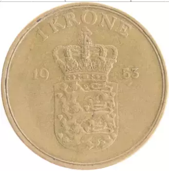 Монета крона Дании 1953 года Бронза Фредерик IX