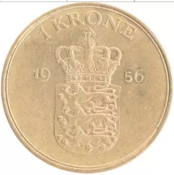 Монета крона Дании 1956 года Бронза Фредерик IX