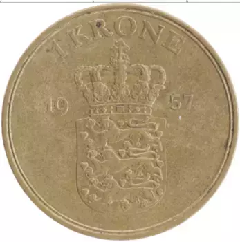 Монета крона Дании 1957 года Бронза Фредерик IX