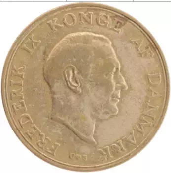 Монета крона Дании 1958 года Латунь Фредерик IX