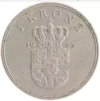 Монета крона Дании 1963 года Медно-никель Фредерик IX