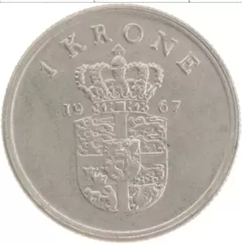 Монета крона Дании 1967 года Медно-никель Фредерик IX