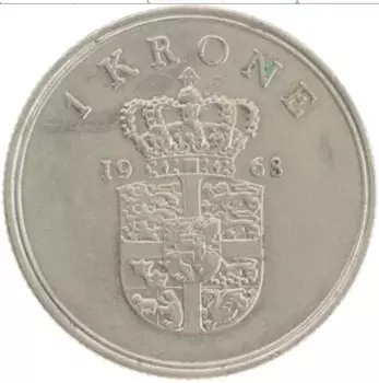 Монета крона Дании 1968 года Медно-никель Фредерик IX