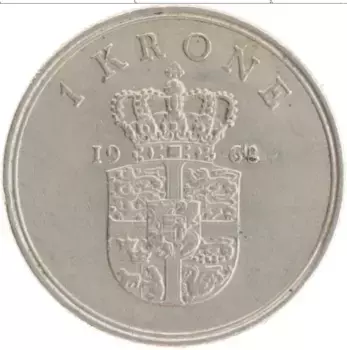 Монета крона Дании 1968 года Медно-никель Фредерик IX
