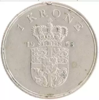 Монета крона Дании 1968 года Медно-никель Фредерик IX