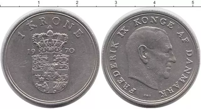 Монета крона Дании 1970 года Медно-никель Фредерик IX