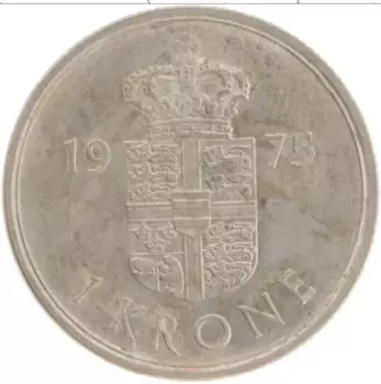 Монета крона Дании 1975 года Медно-никель Маргрете II