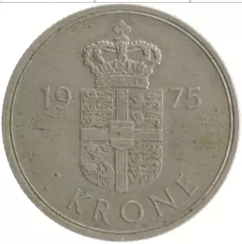 Монета крона Дании 1975 года Медно-никель Маргрете II