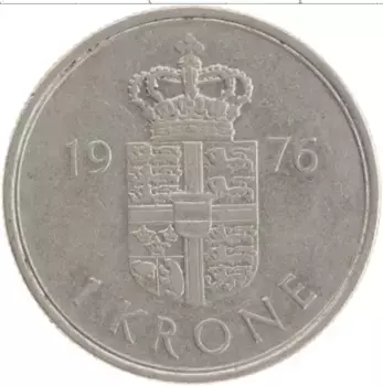Монета крона Дании 1976 года Медно-никель Маргрете II
