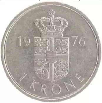 Монета крона Дании 1976 года Медно-никель Маргрете II