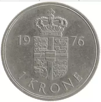 Монета крона Дании 1976 года Медно-никель Маргрете II