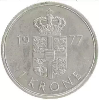 Монета крона Дании 1977 года Медно-никель Маргретте II