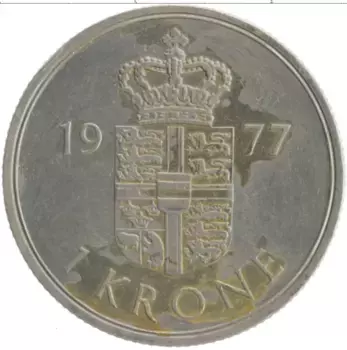 Монета крона Дании 1977 года Медно-никель Маргрет II
